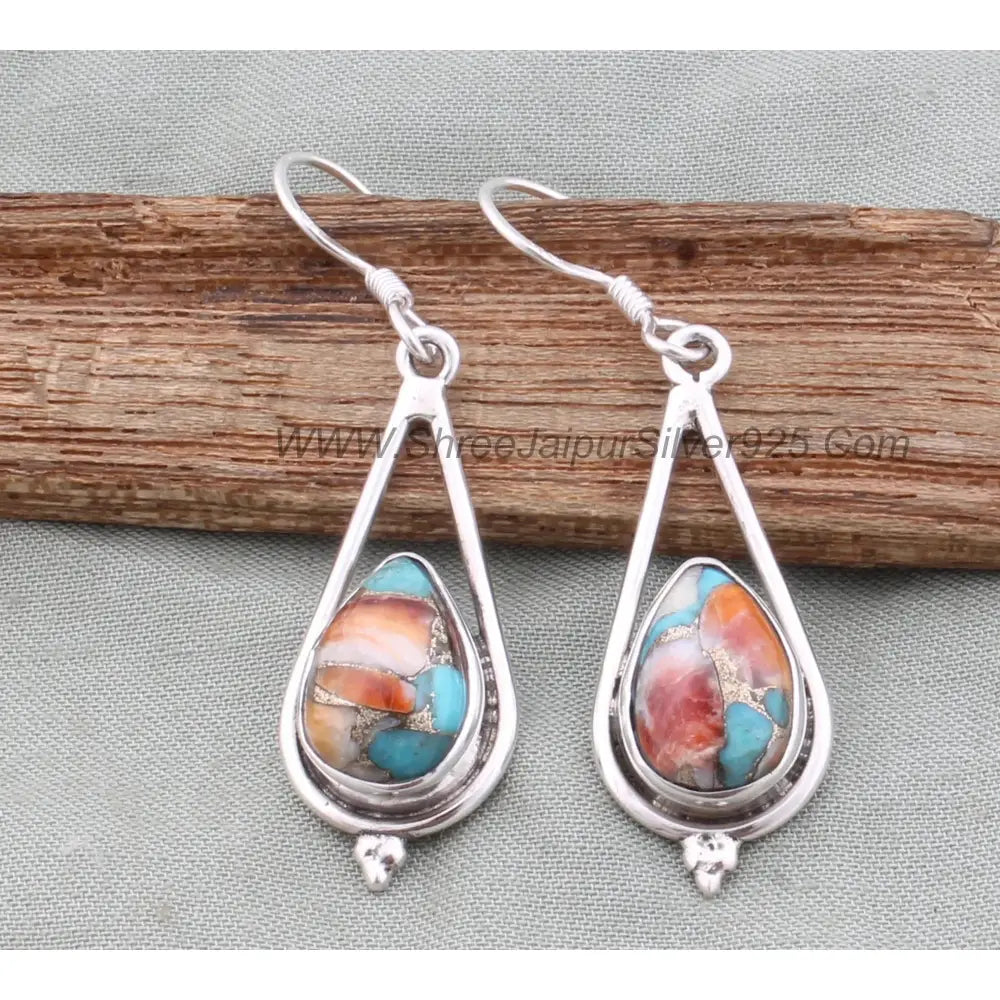Oyster Copper Turquoise Pear Earrings: Handmade Sterling Silver Boho Jewelry