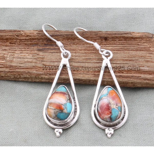 Oyster Copper Turquoise Pear Earrings: Handmade Sterling Silver Boho Jewelry