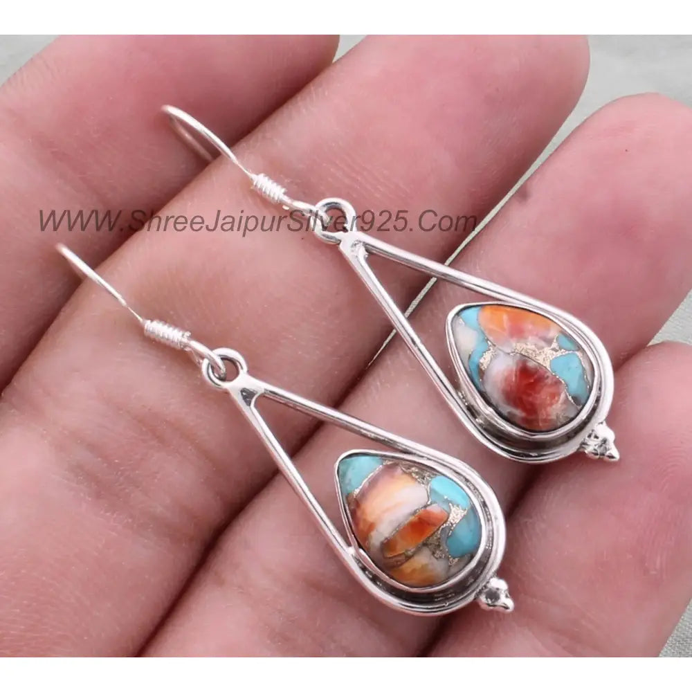 Oyster Copper Turquoise Pear Earrings: Handmade Sterling Silver Boho Jewelry