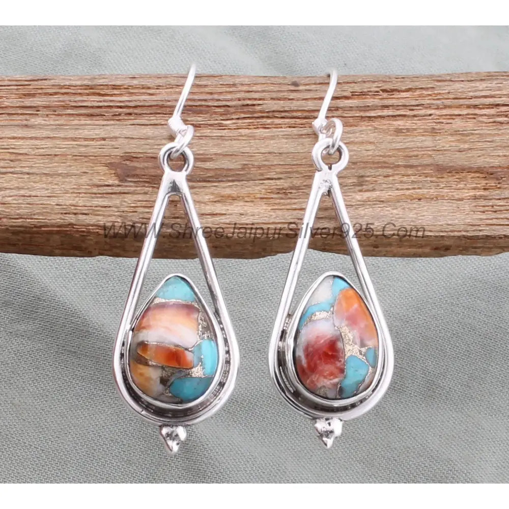 Oyster Copper Turquoise Pear Earrings: Handmade Sterling Silver Boho Jewelry