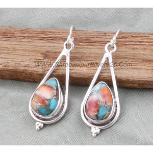 Oyster Copper Turquoise Pear Earrings: Handmade Sterling Silver Boho Jewelry