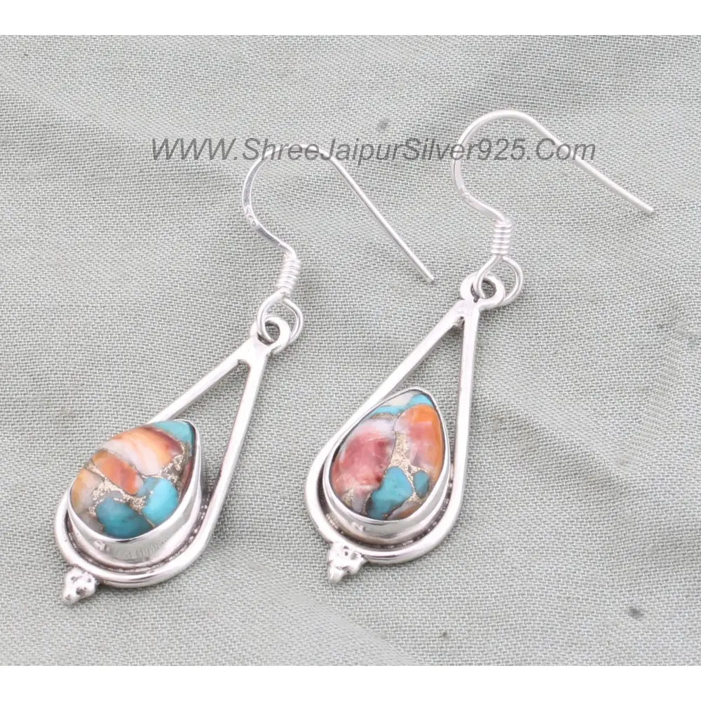 Oyster Copper Turquoise Pear Earrings: Handmade Sterling Silver Boho Jewelry