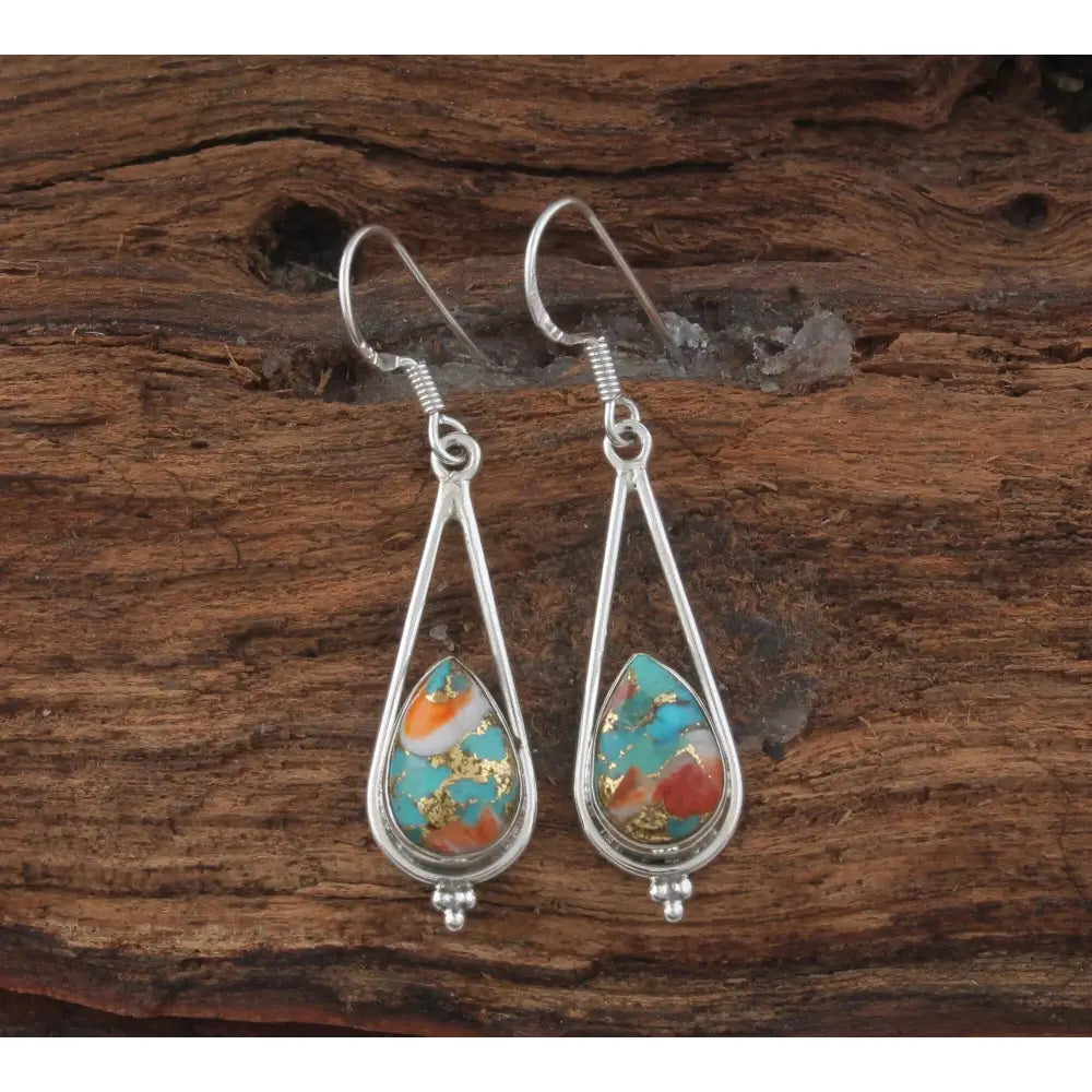 Oyster Copper Turquoise Pear Earrings: Handmade Sterling Silver Boho Jewelry