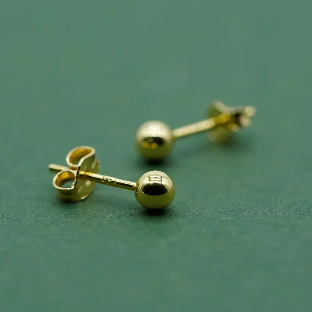 Pair of Gold Plated Sterling Silver Ball Ear Studs Available in Sizes 3,4,5,6Mm Diameters Minimalist Ball Studs for Her