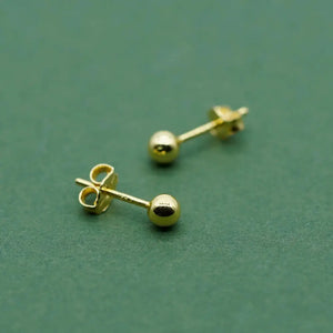 Pair of Gold Plated Sterling Silver Ball Ear Studs Available in Sizes 3,4,5,6Mm Diameters Minimalist Ball Studs for Her