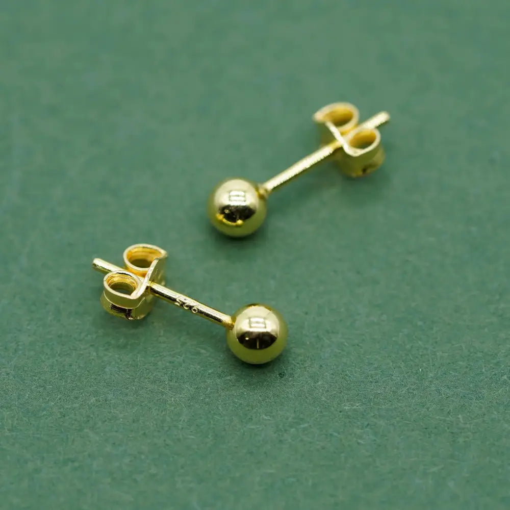 Pair of Gold Plated Sterling Silver Ball Ear Studs Available in Sizes 3,4,5,6Mm Diameters Minimalist Ball Studs for Her