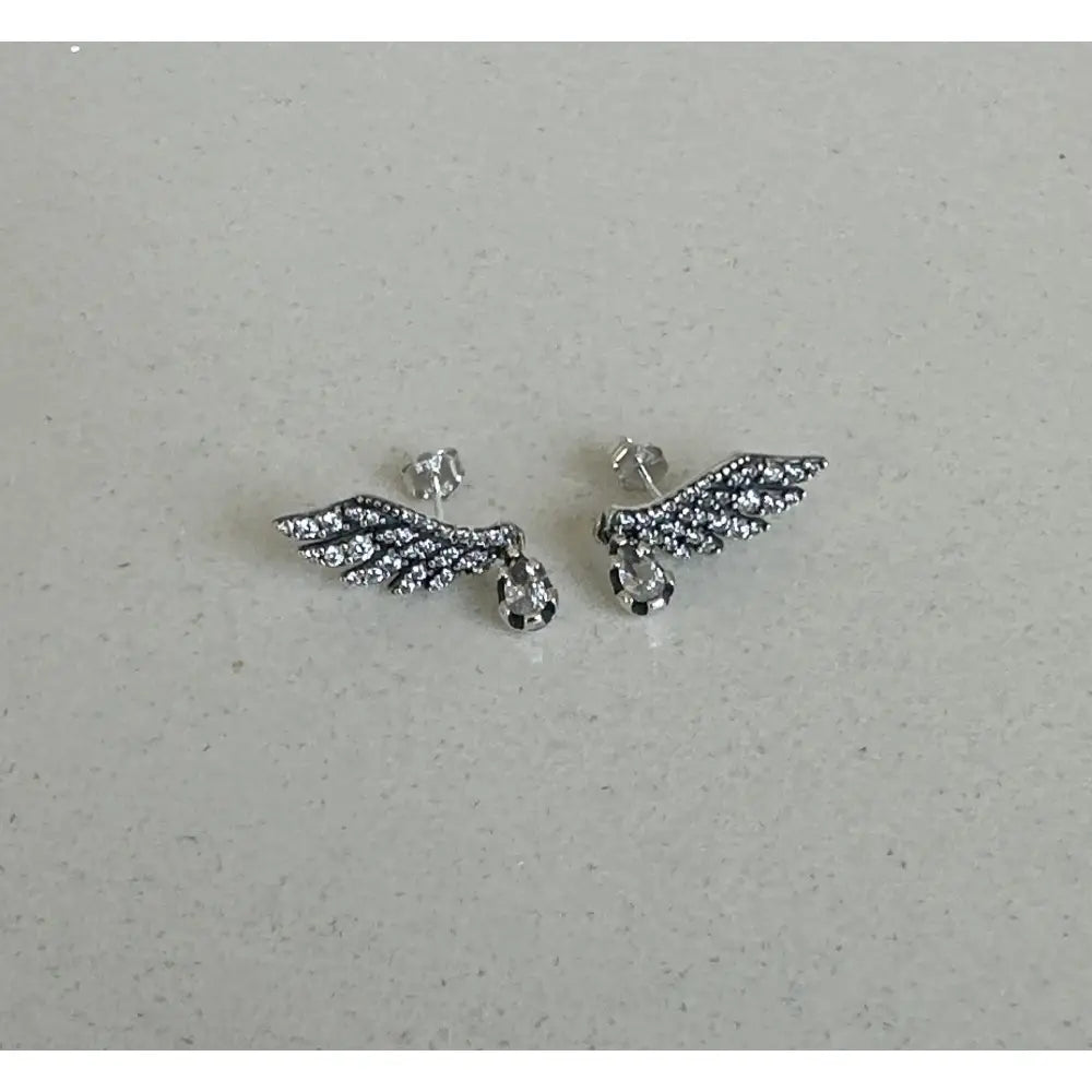 Pandora Silver 925S ALE Dangling Angel Wings Stud Earrings Free Gift Box