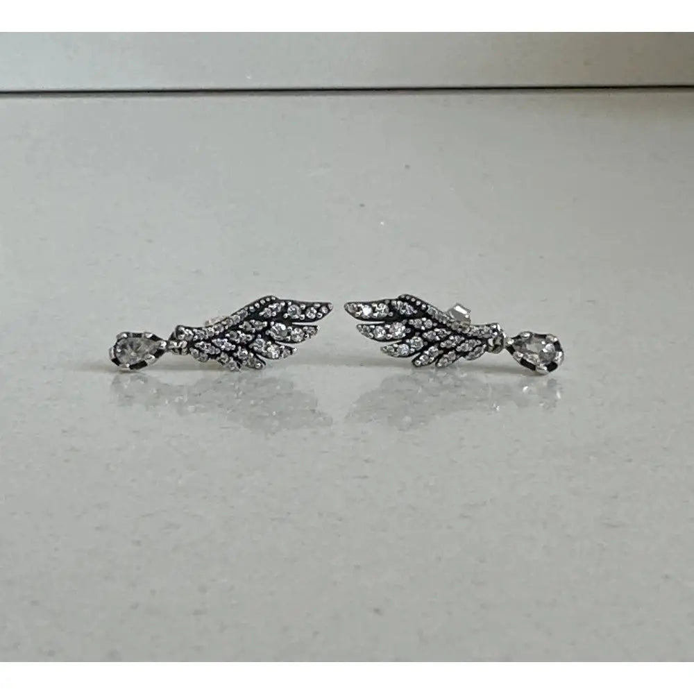 Pandora Silver 925S ALE Dangling Angel Wings Stud Earrings Free Gift Box