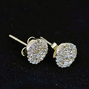 Pave Diamond 8MM Disc round Stud Earrings Solid 14K Yellow Gold Fine Jewelry Gift for Her Minimalist Earrings Pushback Jewelry New