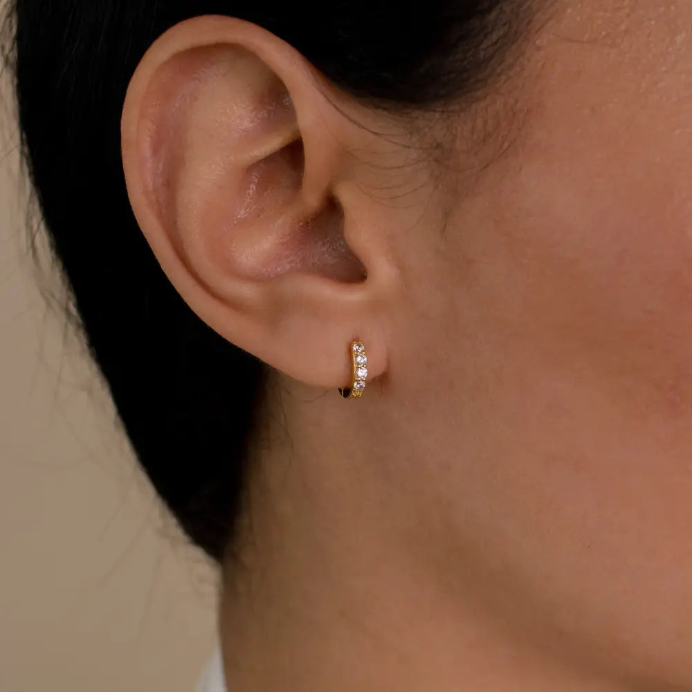 Pave Huggie Hoop Earrings • Diamond Stone Earrings • Small Gold Hoop Earrings • Minimalist Jewelry • Wedding Earrings • Gift for Her • ER111