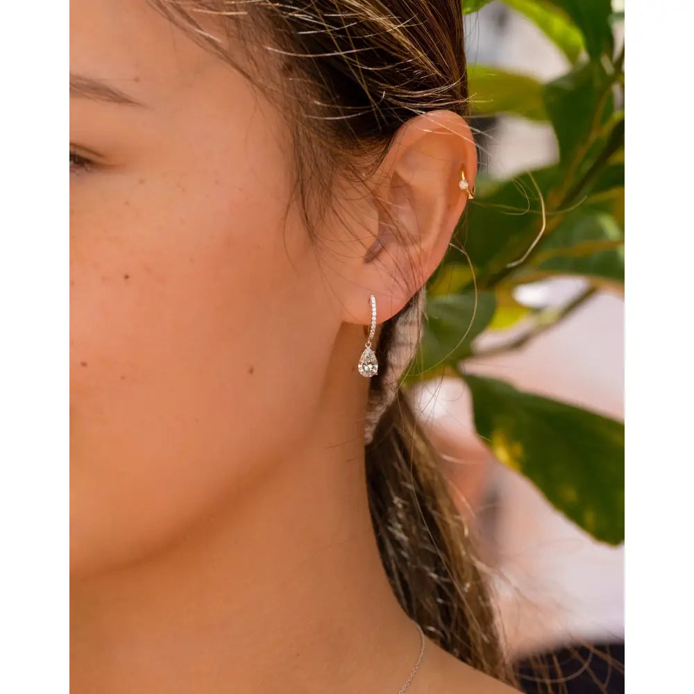 Pear Moissanite Earrings, Tear Drop Drop Earrings with Side round Moissanite Diamonds, VVS Clarity, D-E-F Color, Elegant Jewelry for Her