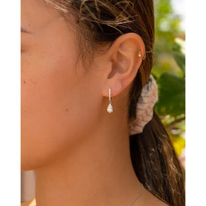 Pear Moissanite Earrings, Tear Drop Drop Earrings with Side round Moissanite Diamonds, VVS Clarity, D-E-F Color, Elegant Jewelry for Her