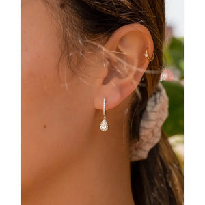 Pear Moissanite Earrings, Tear Drop Drop Earrings with Side round Moissanite Diamonds, VVS Clarity, D-E-F Color, Elegant Jewelry for Her