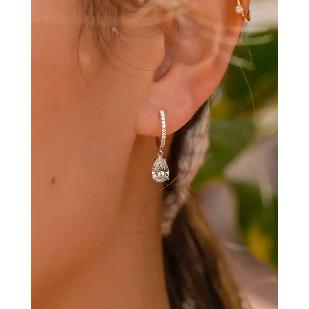 Pear Moissanite Earrings, Tear Drop Drop Earrings with Side round Moissanite Diamonds, VVS Clarity, D-E-F Color, Elegant Jewelry for Her
