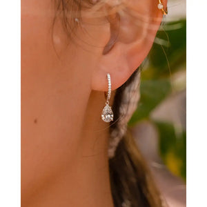 Pear Moissanite Earrings, Tear Drop Drop Earrings with Side round Moissanite Diamonds, VVS Clarity, D-E-F Color, Elegant Jewelry for Her