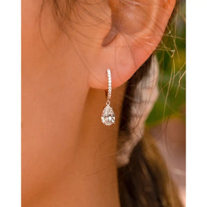 Pear Moissanite Earrings, Tear Drop Drop Earrings with Side round Moissanite Diamonds, VVS Clarity, D-E-F Color, Elegant Jewelry for Her