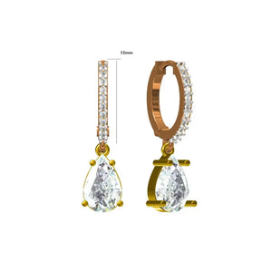 Pear Moissanite Earrings, Tear Drop Drop Earrings with Side round Moissanite Diamonds, VVS Clarity, D-E-F Color, Elegant Jewelry for Her