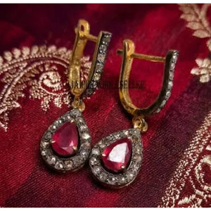 Pear Ruby Diamond Pave Sterling Silver Stud Earrings