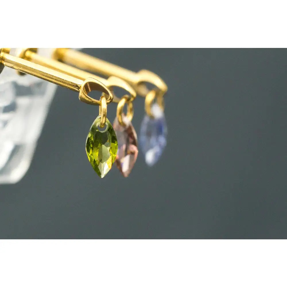 Peridot Marquise Titanium Stud: Threadless Push Pin Gold Earrings
