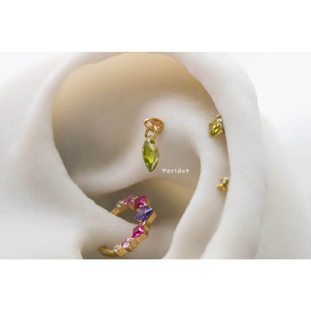 Peridot Marquise Titanium Stud: Threadless Push Pin Gold Earrings