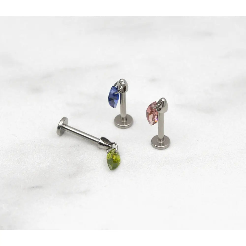 Peridot Marquise Titanium Stud: Threadless Push Pin Gold Earrings