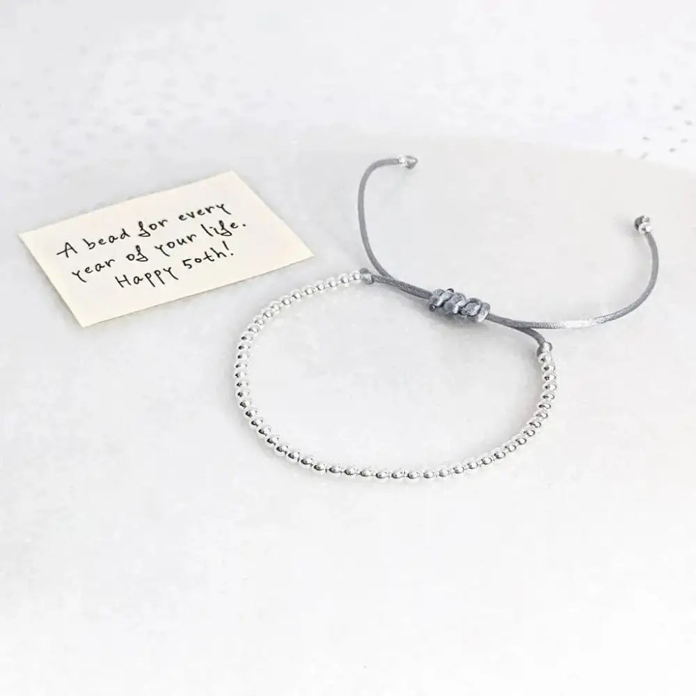 Personalized 50th Birthday Friendship Bracelet for Women – Unique Bead Gift.