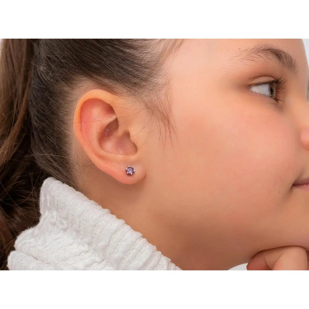 Personalized 925 Sterling Silver Birthstone Stud Earrings for Kids and Babies.