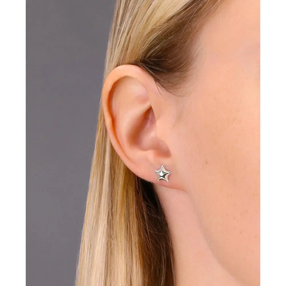 Plain Star Shape Stud Earrings in in Sterling Silver
