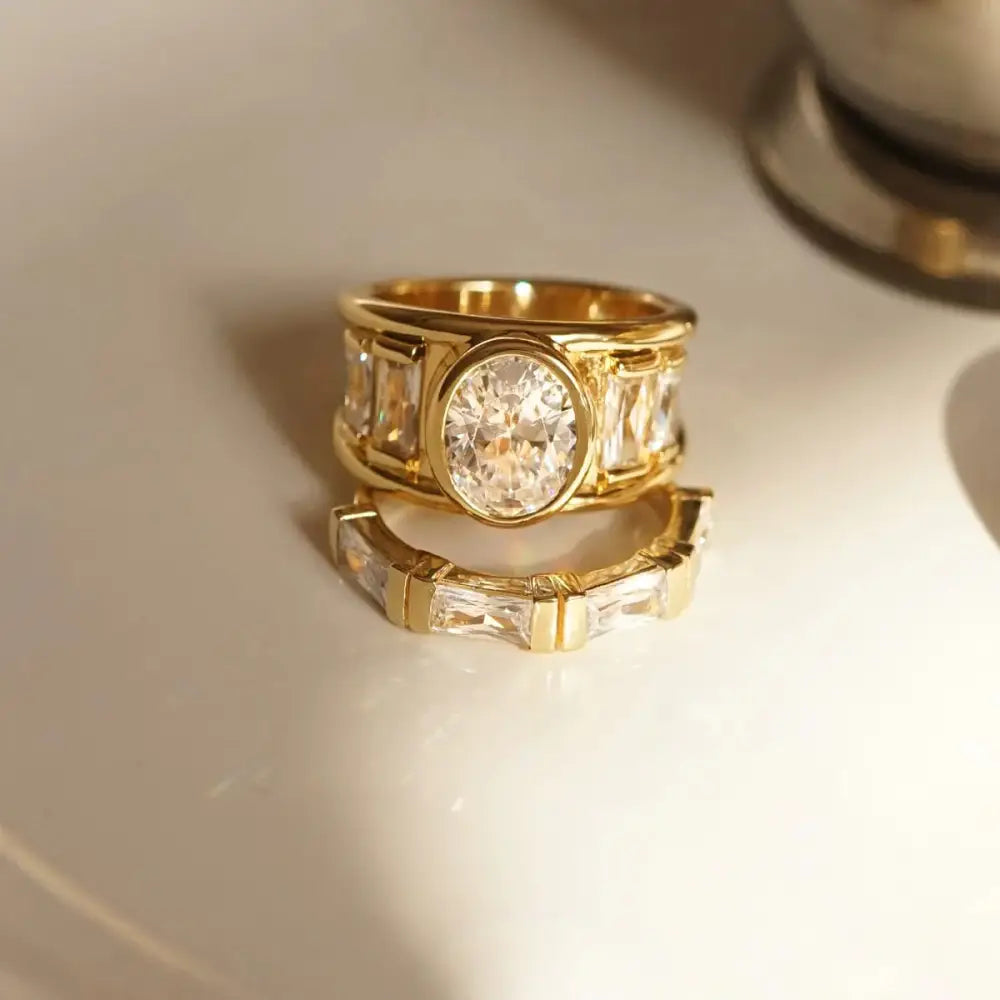 Polly Crystal Ring Stack 18Ct Gold Plate