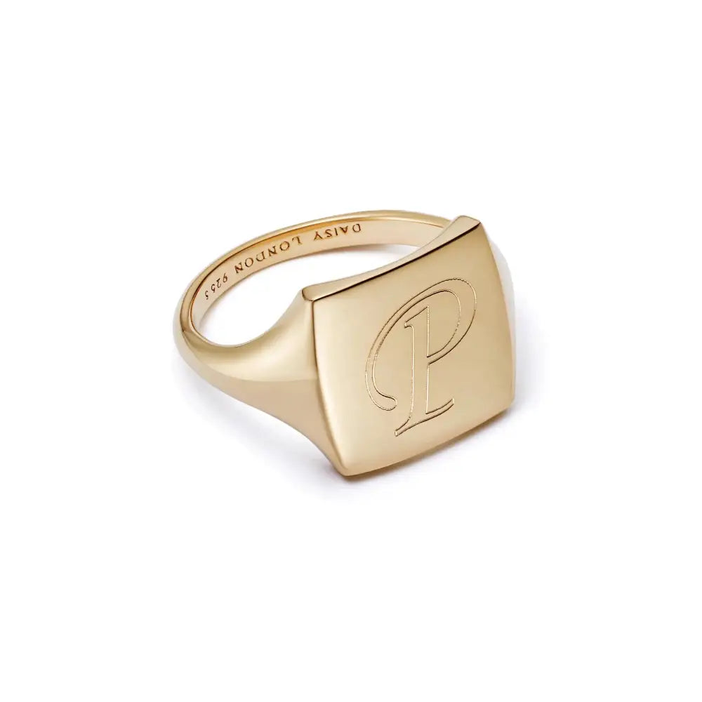 Polly Engravable Square Signet Ring 18Ct Gold Plate