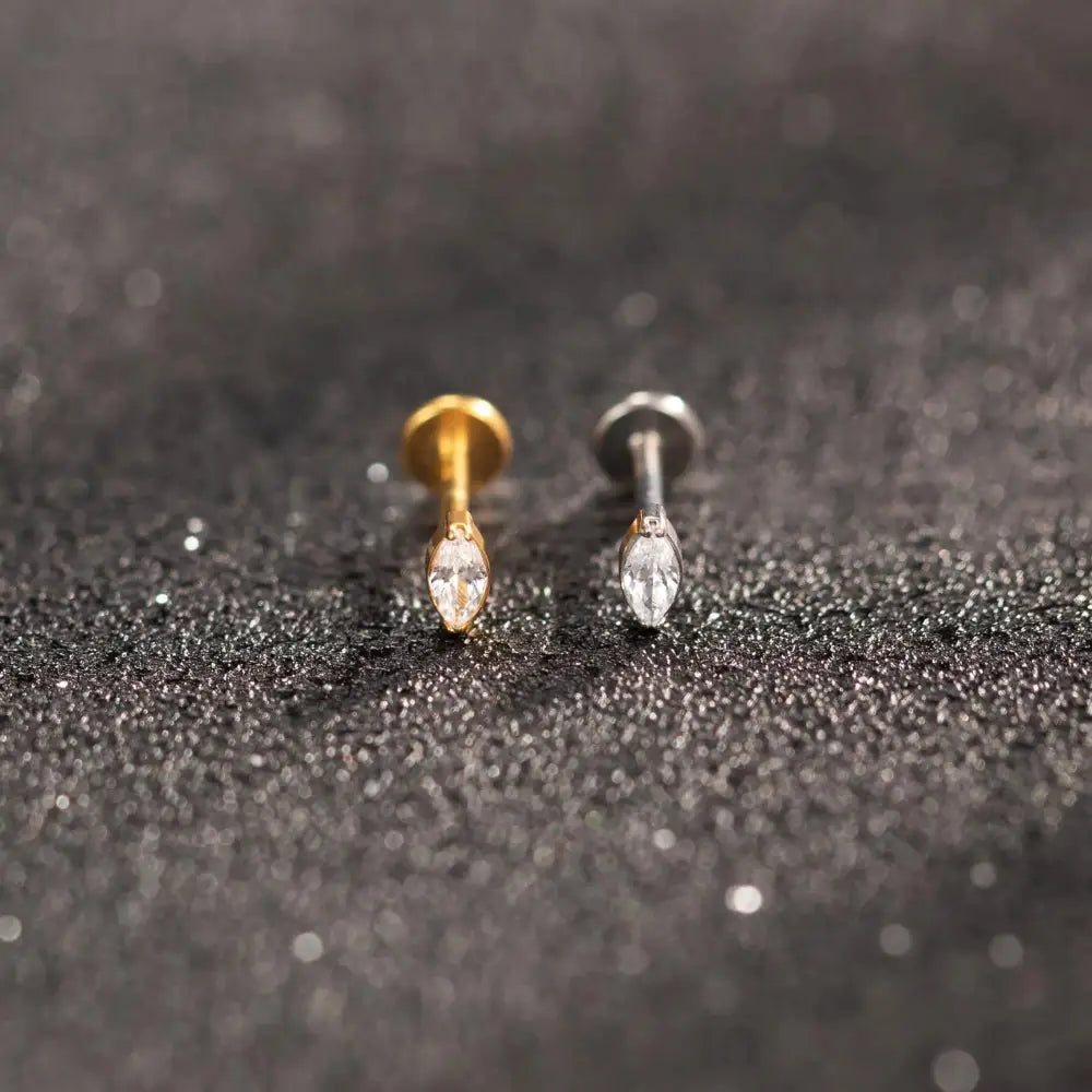 Premium Implant Grade Titanium Marquise Threadless Push Pin Labret Earrings - Flat Back Design for Comfort and Style.