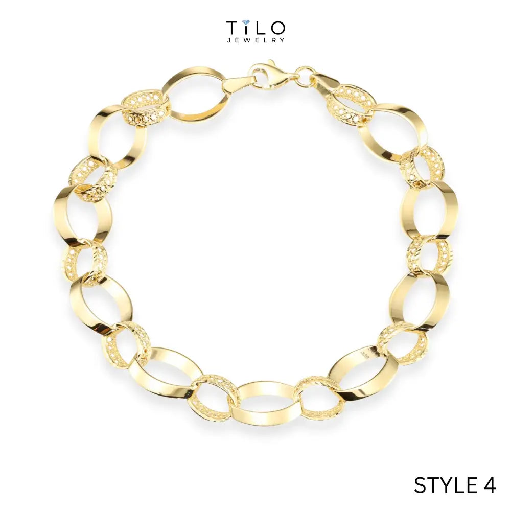 Puff Mariner Heart Link Bracelets in 14K Gold, Fine Ultra Quality Chains, 7.5 Inch Real Gold Bracelets