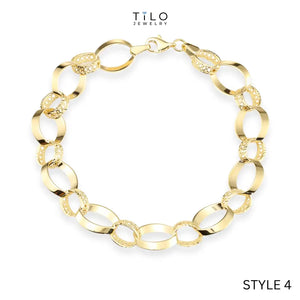 Puff Mariner Heart Link Bracelets in 14K Gold, Fine Ultra Quality Chains, 7.5 Inch Real Gold Bracelets