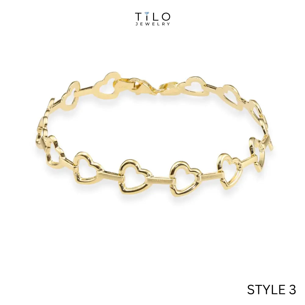Puff Mariner Heart Link Bracelets in 14K Gold, Fine Ultra Quality Chains, 7.5 Inch Real Gold Bracelets