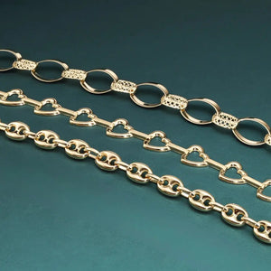 Puff Mariner Heart Link Bracelets in 14K Gold, Fine Ultra Quality Chains, 7.5 Inch Real Gold Bracelets