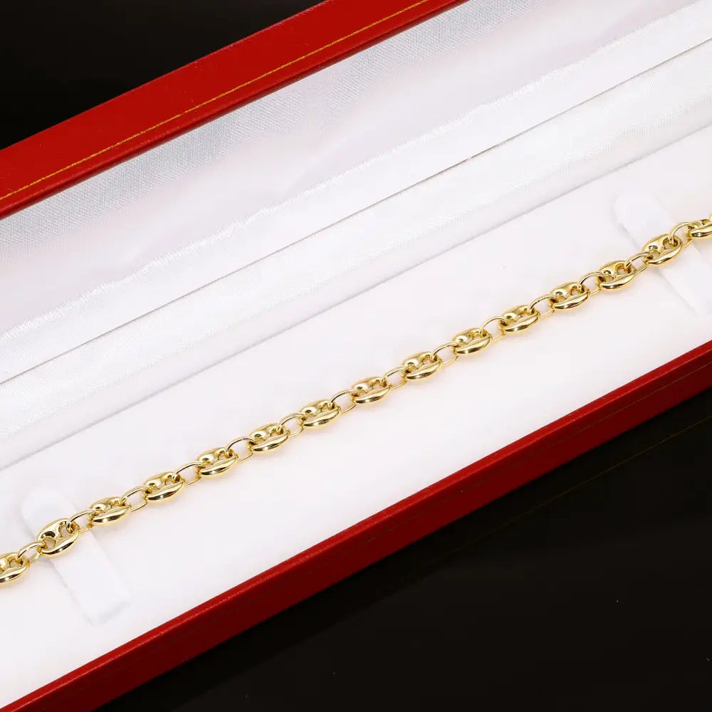 Puff Mariner Heart Link Bracelets in 14K Gold, Fine Ultra Quality Chains, 7.5 Inch Real Gold Bracelets