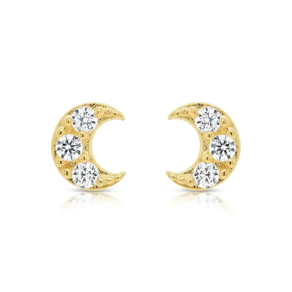 Radiant 14K Gold Moon Crescent Stud Earrings - Timeless Elegance for Every Occasion.