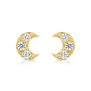 Radiant 14K Gold Moon Crescent Stud Earrings - Timeless Elegance for Every Occasion.