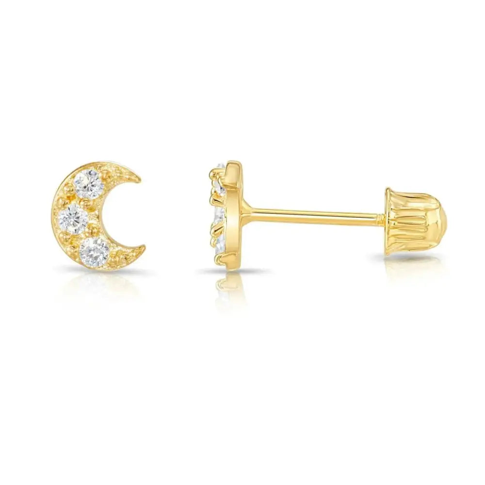 Radiant 14K Gold Moon Crescent Stud Earrings - Timeless Elegance for Every Occasion.