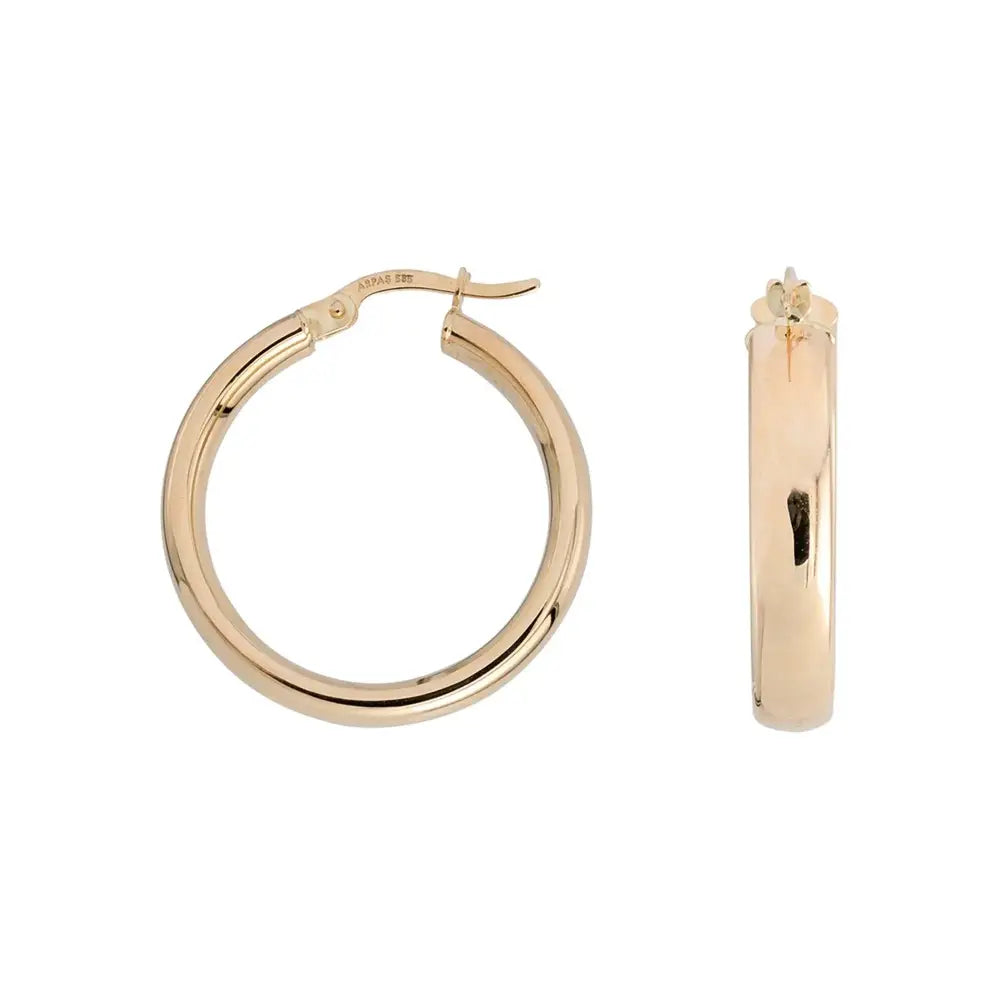 Radiant 14K Solid Yellow Gold 5mm Bold Hoop Earrings - Timeless Classic for Every Day.