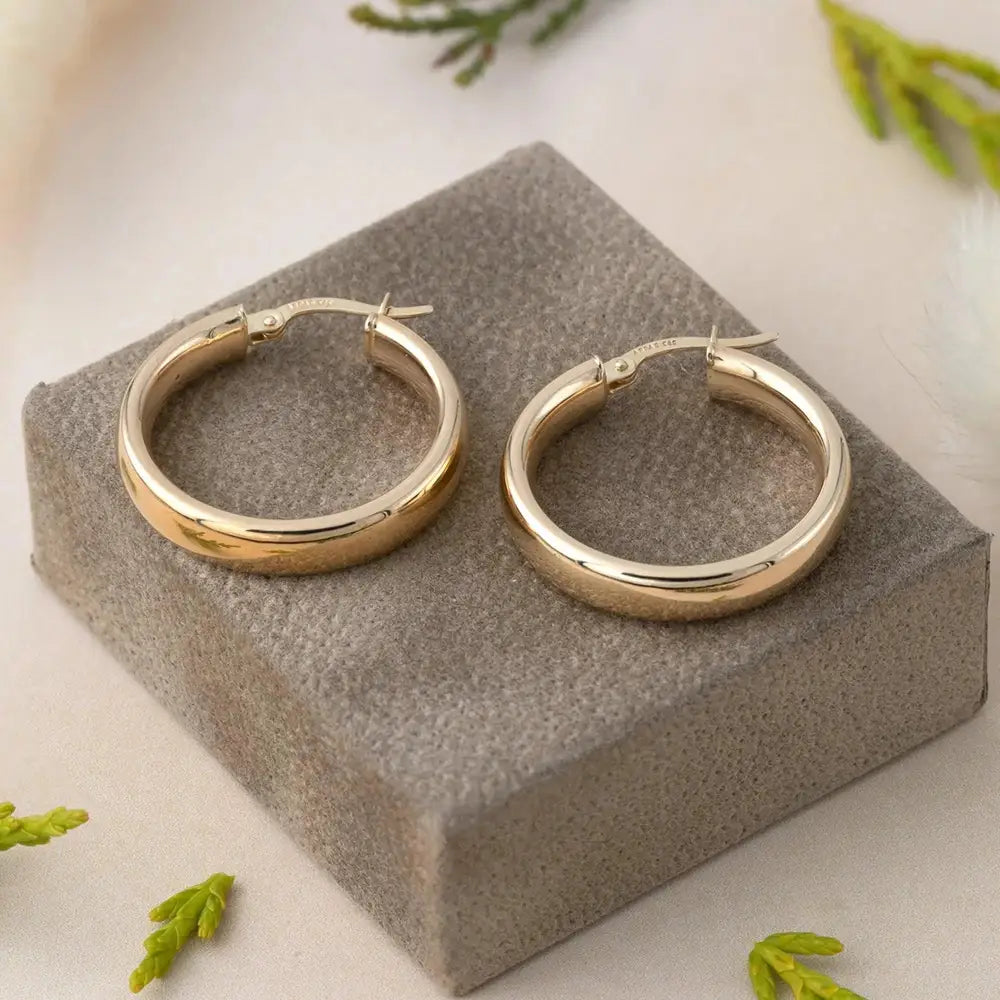 Radiant 14K Solid Yellow Gold 5mm Bold Hoop Earrings - Timeless Classic for Every Day.