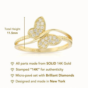Radiant 14K Yellow Gold Diamond Butterfly Ring - 0.18Ctw Dainty Sparkle for Birthdays & Everyday Elegance.