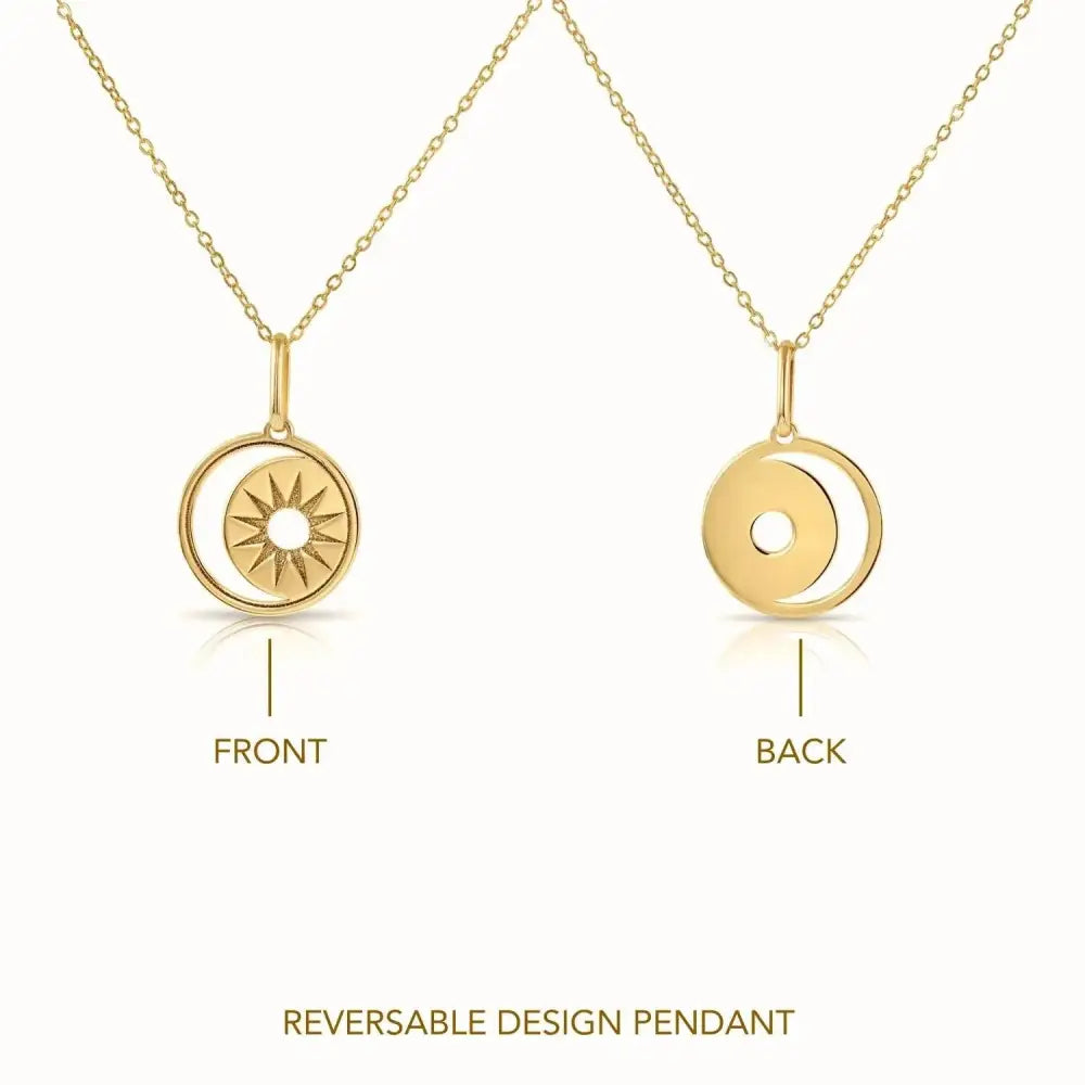 Radiant 14K Yellow Gold Star & Moon Crescent Pendant Necklace - 18" Elegance.