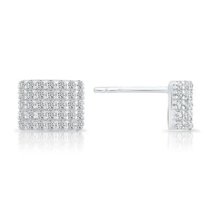 Radiant CZ Curved Square Sterling Silver Stud Earrings.