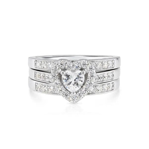 Radiant CZ Heart Three-Tier Engagement Ring Set in Sterling Silver - Perfect Bridal Ring Set for Proposals, Weddings, and Anniversaries.