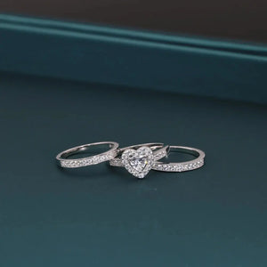 Radiant CZ Heart Three-Tier Engagement Ring Set in Sterling Silver - Perfect Bridal Ring Set for Proposals, Weddings, and Anniversaries.