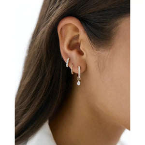 Radiant Pear Lab Diamond Huggie Charm Earrings.