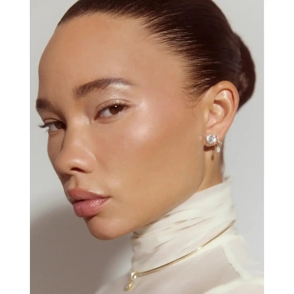 Radiant Pear Lab Diamond Huggie Charm Earrings.
