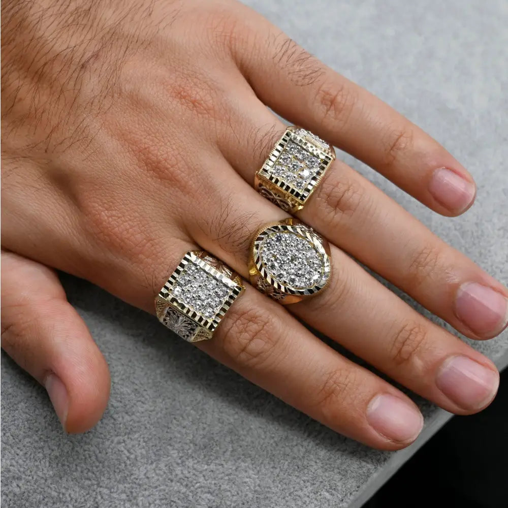 Real 10K Solid Gold Men'S Ring CZ Stone Real Solid 10K Yellow Gold Large Men'S Ring | All Sizes | 10K Solid round Gold Ring