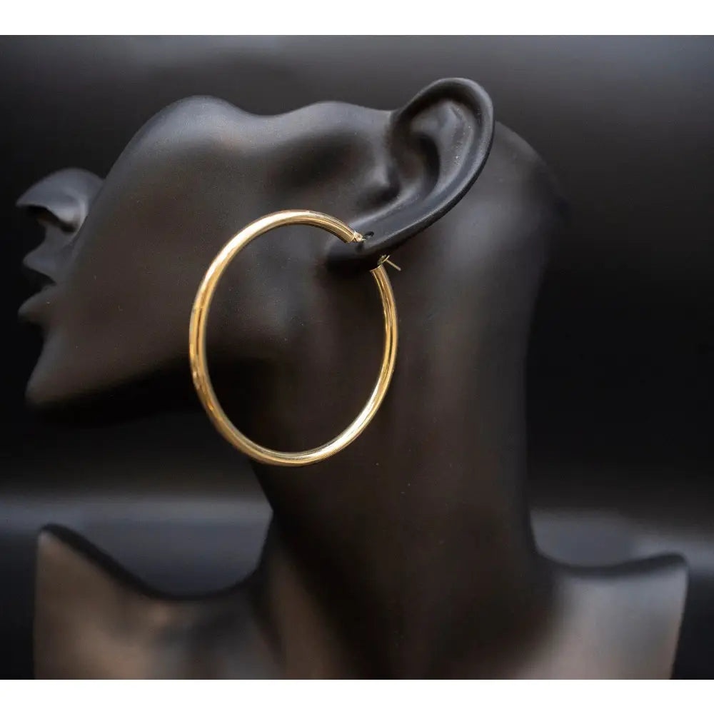 Real 10K Yellow Gold Hoop Earrings 2Mm, 3Mm, 4Mm Thickness, 15Mm-70Mm Gold Hoop Earrings